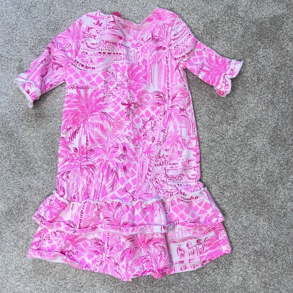 Lilly Pulitzer Kailyn Hot Pink Tiered Dress Pink Blossom Palm M 6 7